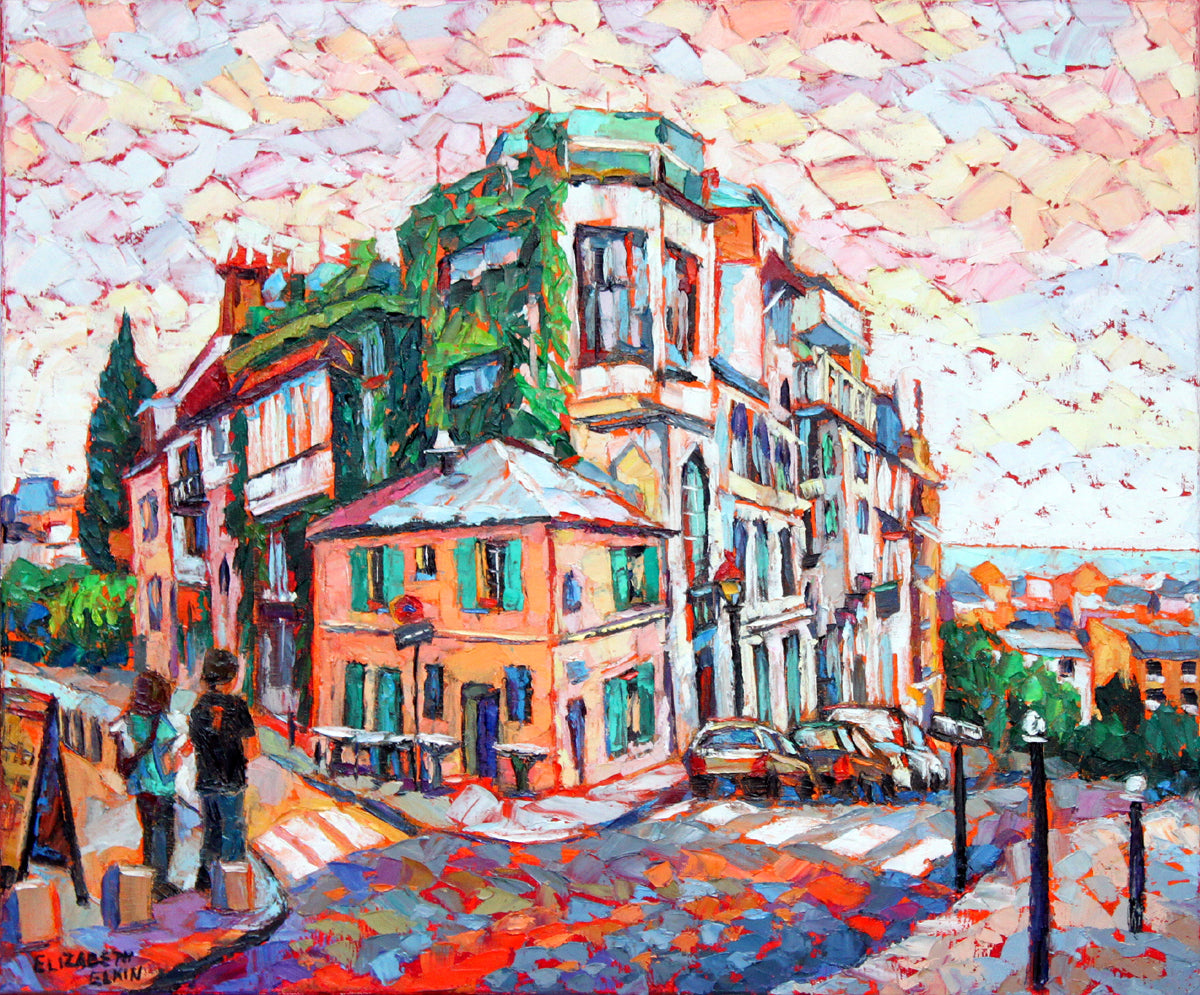 Café in Montmartre Original Oil Painting Expressionism / Elizabeth Elkin