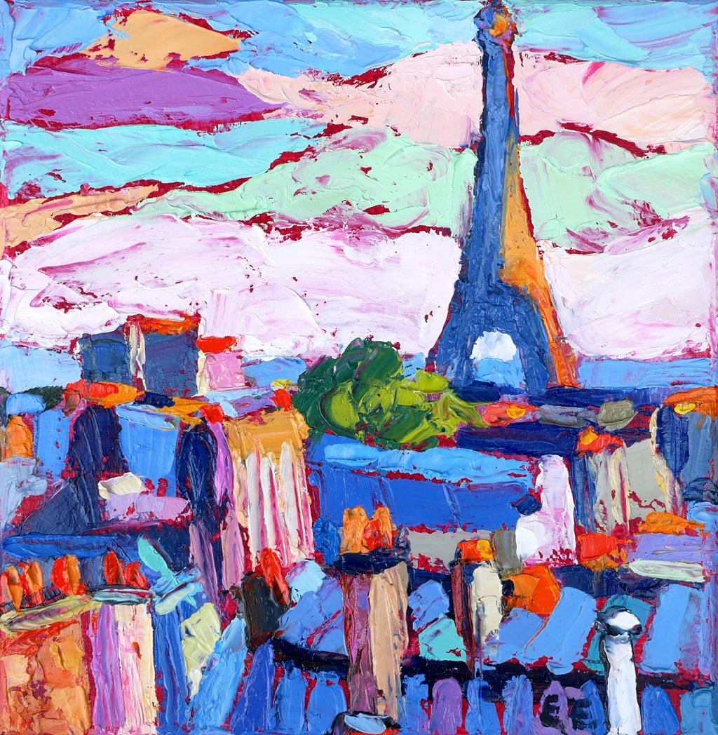 Cityscape Small Oil Painting "Eiffel Tower" by Elizabeth Elkkin