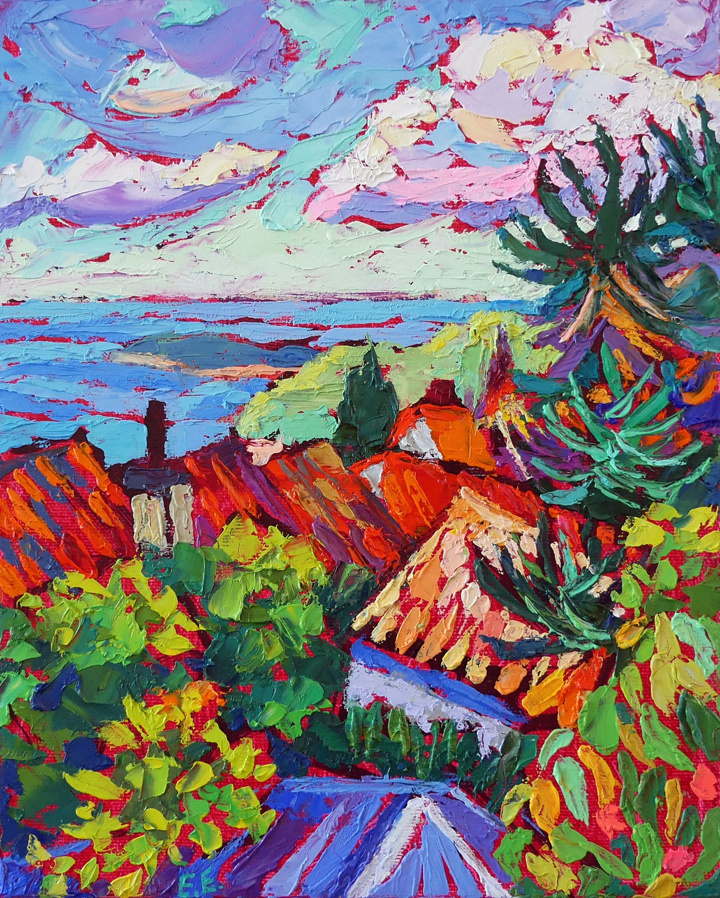 Eze, View From Top Original Oil painting