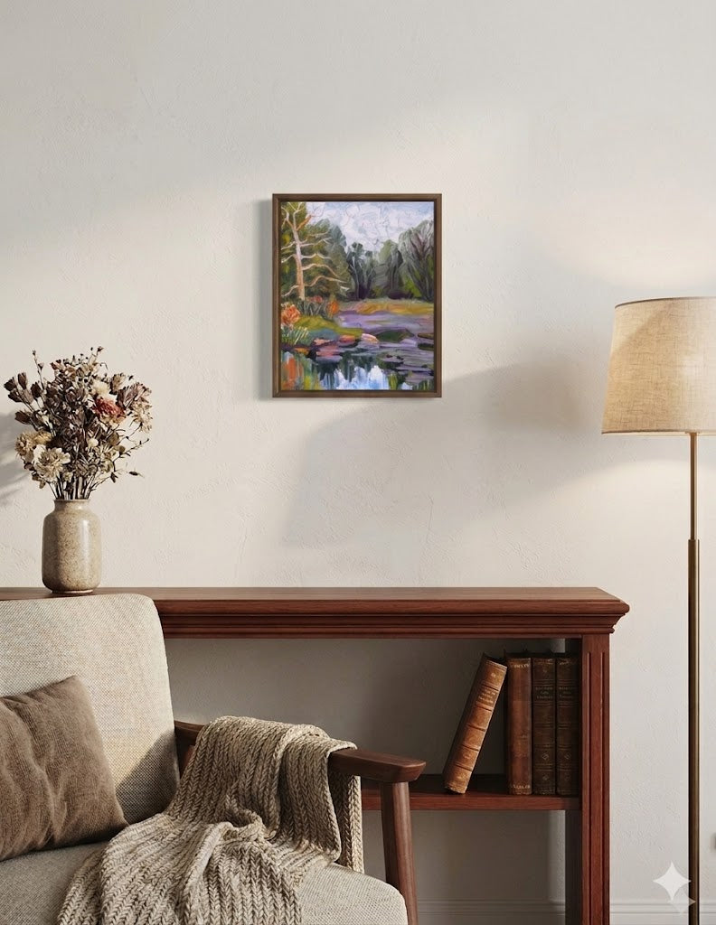 Summer in Mud Lake -Original Oil Painting of Lake Landscape I Elizabeth Elkin