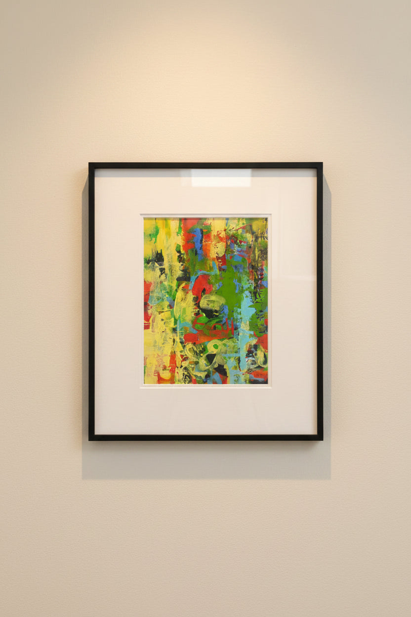 Yellow and Green - Original Abstract Painting on Paper / Elizabeth Elkin