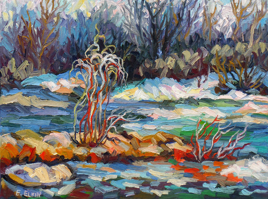 Snow in Mud Lake Original Oil Painting