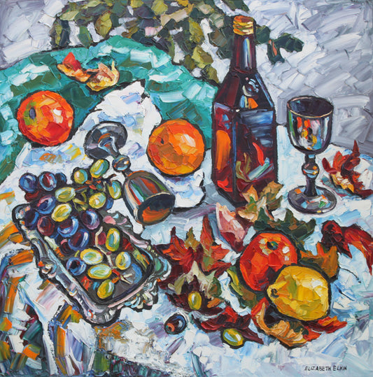 Still life with Leaves and Bottle