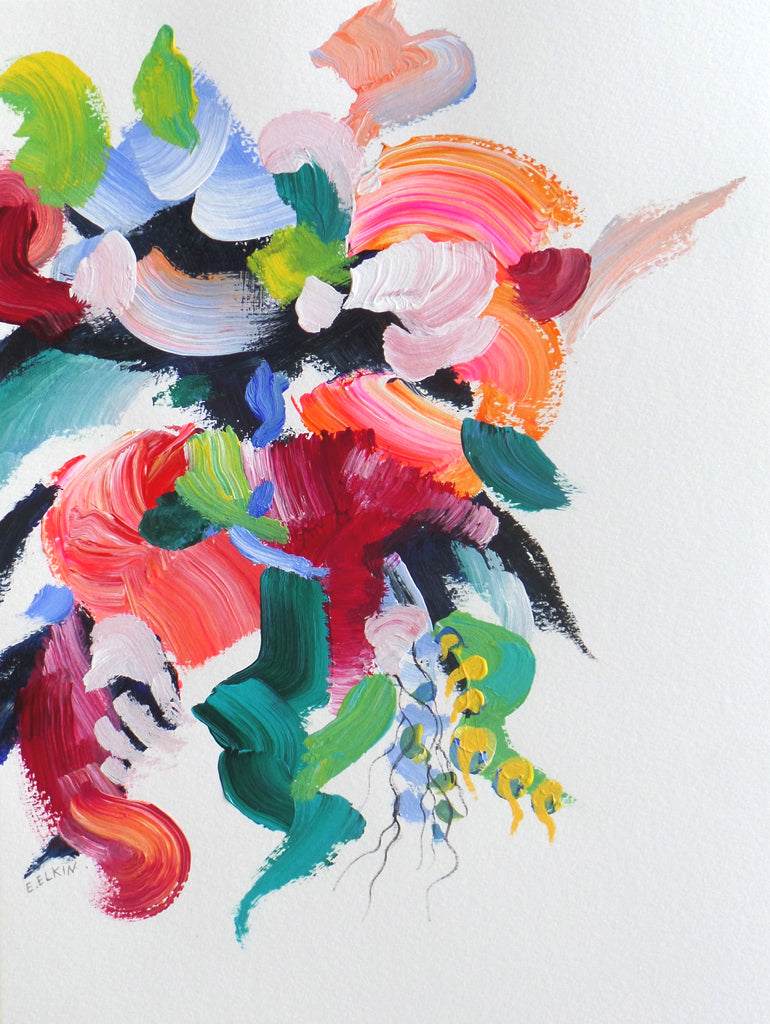Spring Breeze - Original Abstract Acrylic Panting on Paper / Elizabeth Elkin