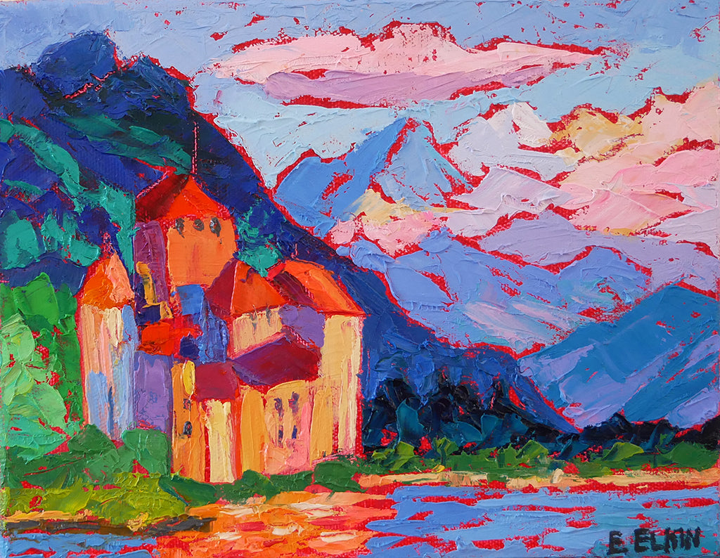 Chillon Castle - Original Oil Painting Swiss Landscape / Elizabeth Elkin