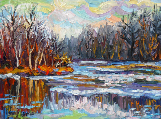 Mud Lake, Winter - Original Oil Painting Impressionism Landscape/ Elizabeth Elkin