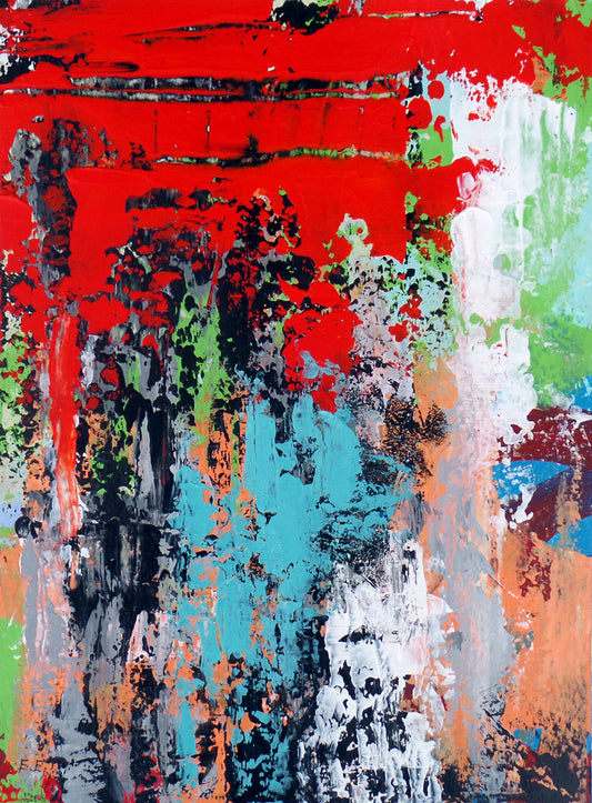 Rhythm in Red - Original Abstract Painting on Paper / Elizabeth Elkin
