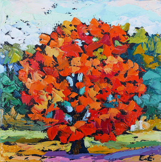 Red Tree Original Oil Painting