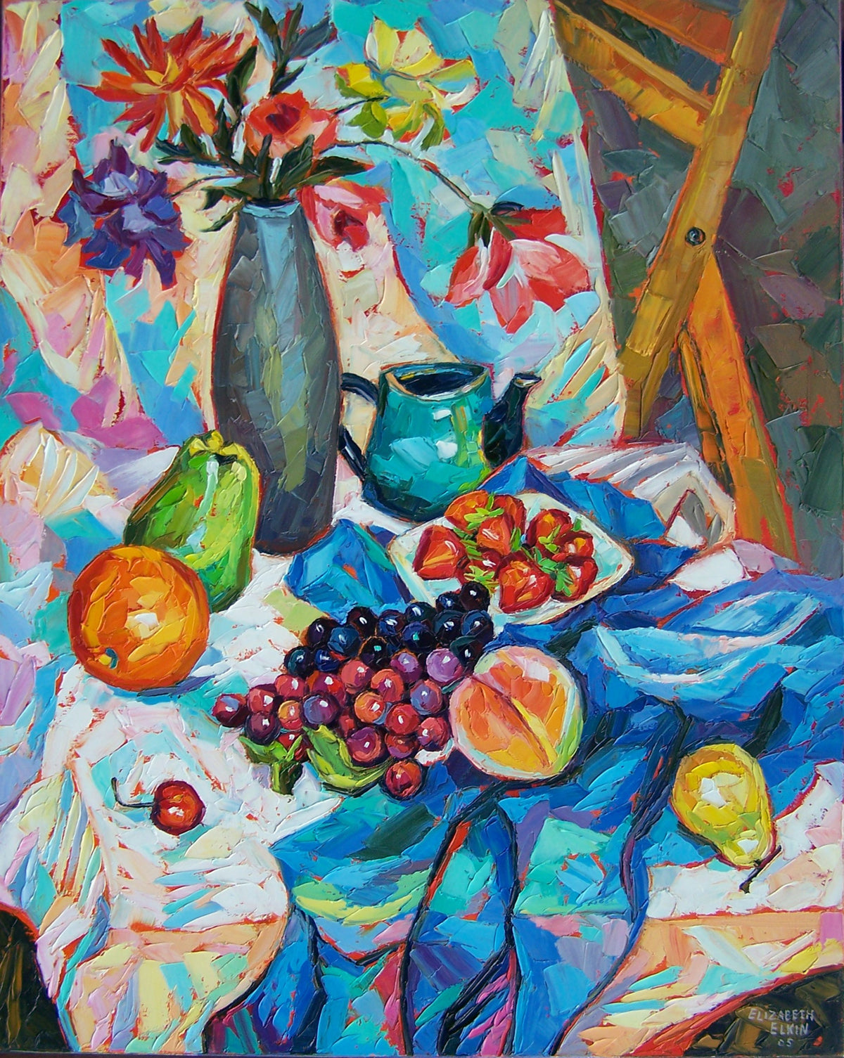 Still life with Grapes Original Oil Painting / Elizabeth Elkin
